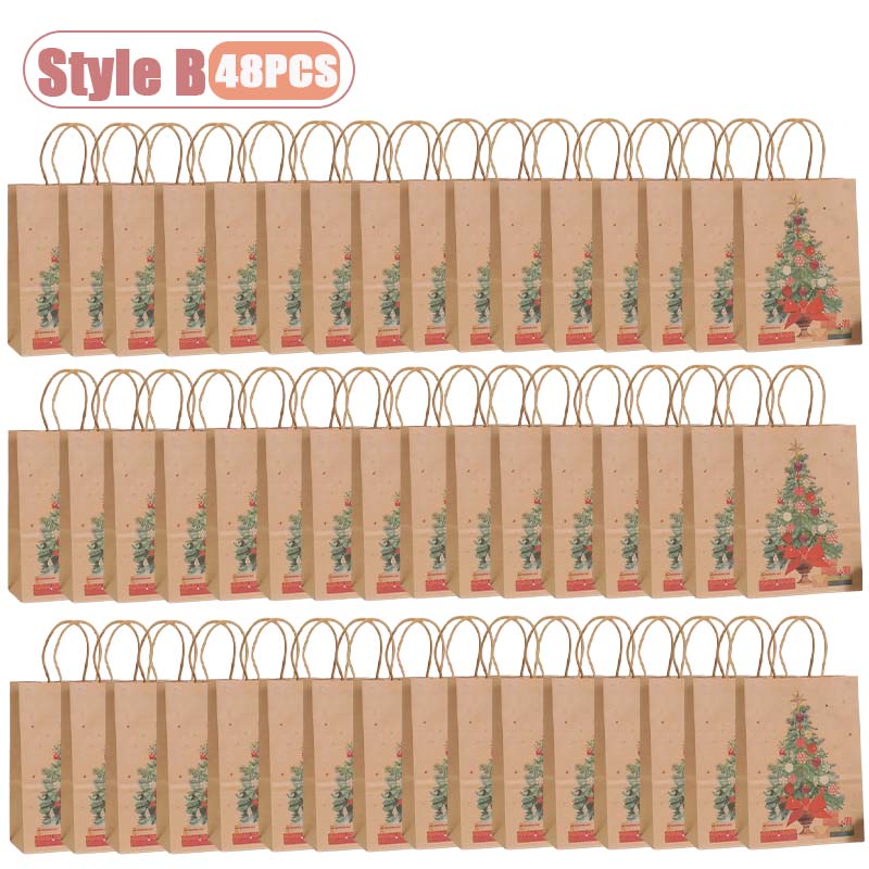 12-48PC Handheld Christmas Kraft Paper Gift Bag Durable Eco Friendly Holiday Party Paper Bag Festive Gift Wrapping Holiday Gift