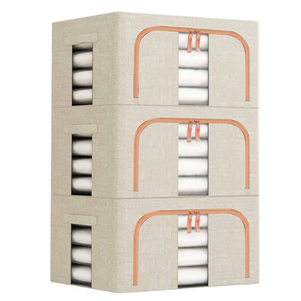 3Pcs Stackable Storage Boxes Reusable Linen Carrying Container Waterproof Closet Zippers Container for Holiday Decorations Books
