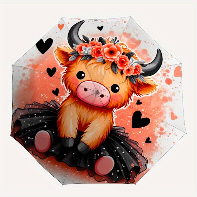 1pc Adorable Cow Pattern Umbrella, Fashionable, Personalized, High-Value Folding Umbrella, a Must-Have for Summer, 8-Rib Durable Iron Frame,