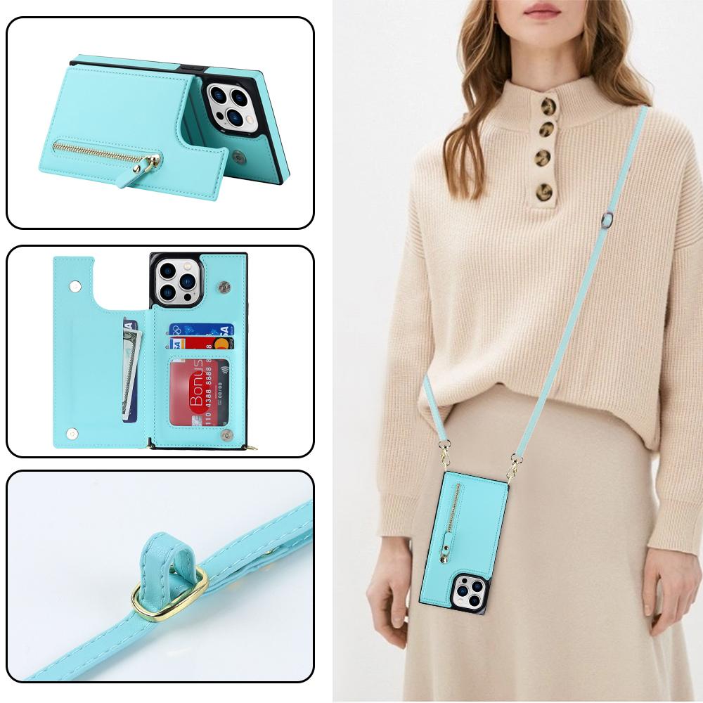 Luxusní Crossbody Strap Lanyard Magnetický Zip Flip Wallet Kožené pouzdro pro iPhone 15 14 Plus 13 12 11 Pro Max pro Samsung S23 S22 S21 S20 Ultra Plus