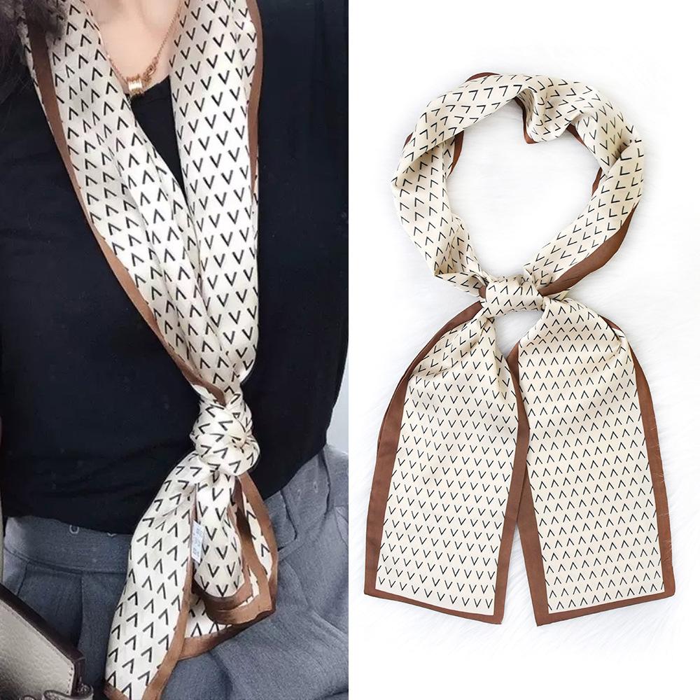 Ladies' Fashion Versatile Striped Carriage Irregular Satin Long Scarf Silk Scarf Premium Double Layer Narrow Long Scarf