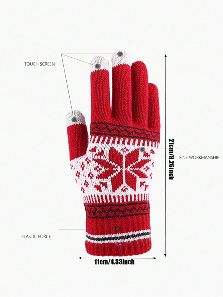 Touchscreen Knitted Gloves Snowflake Pattern Full Finger Thick Warm Knitted Winter Gloves For Men Women Couple Gloves