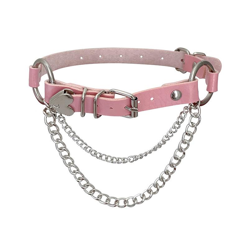 Punk PU leather collar heart-shaped peach heart chain necklace original goth neck chain love exaggerated collarbone chain