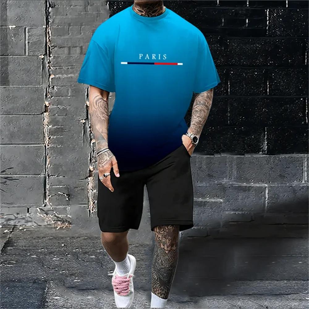 

Men s Summer Set Loose Size Paris Letter Pattern Printed Casual And Comfortable Round Neck Short Sleeve Y2k T-shirt Y2k Tops 5XL