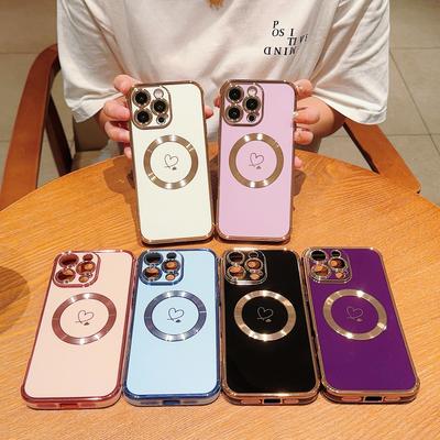 Funda de lujo electrochapada Magsafe con corazón de amor para iPhone 16 Pro Max 15 14 13 12 11 Plus Carga inalámbrica magnética Cubierta a prueba de golpes