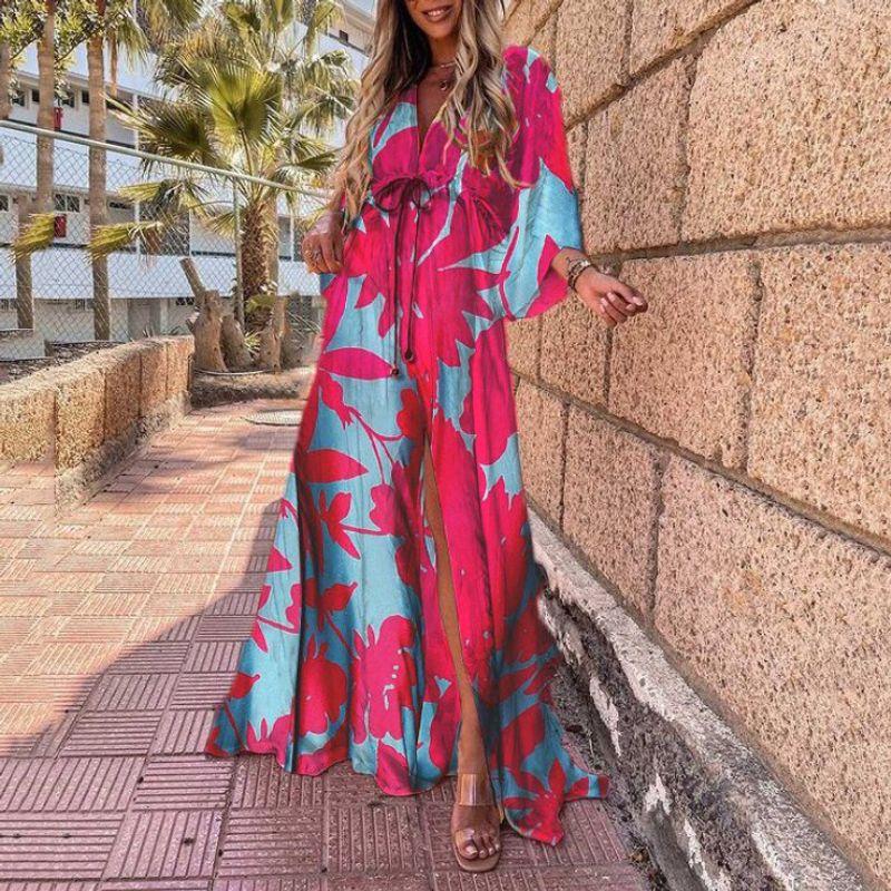 Women Elegant Printed Dress Women's Dress Pullover Elegant High Waist Fashion Print Chiffon Dress