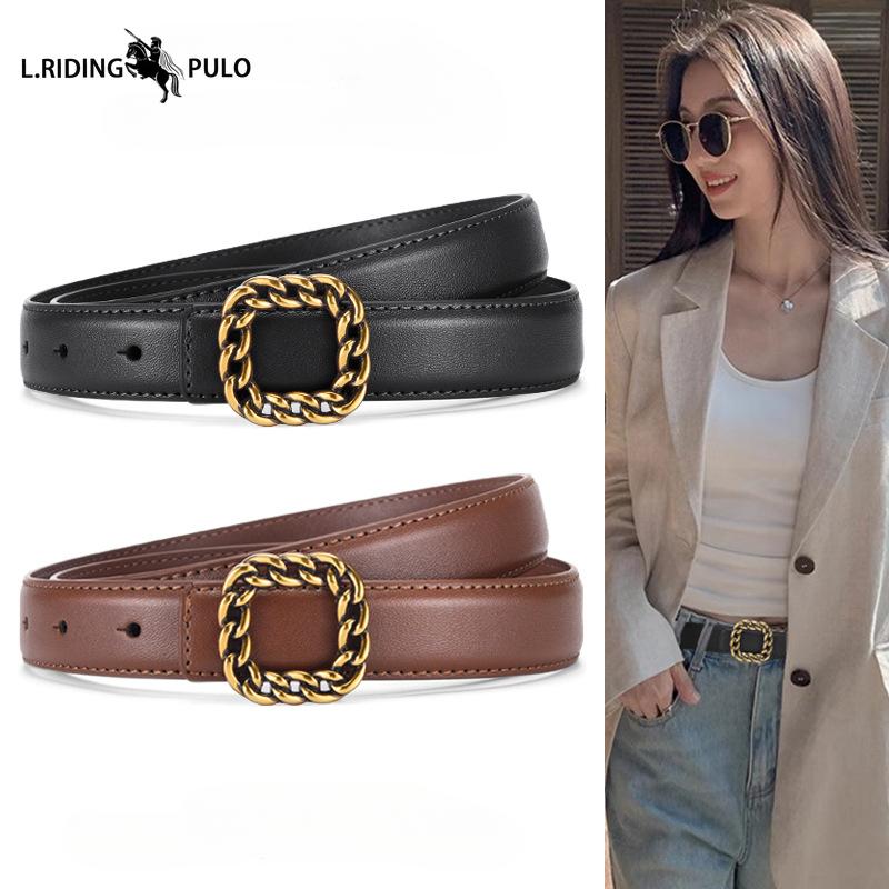 Super Easy To Match Black Small Belt Simple Thin Belt Retro Gold Jeans Belt Ins Belt