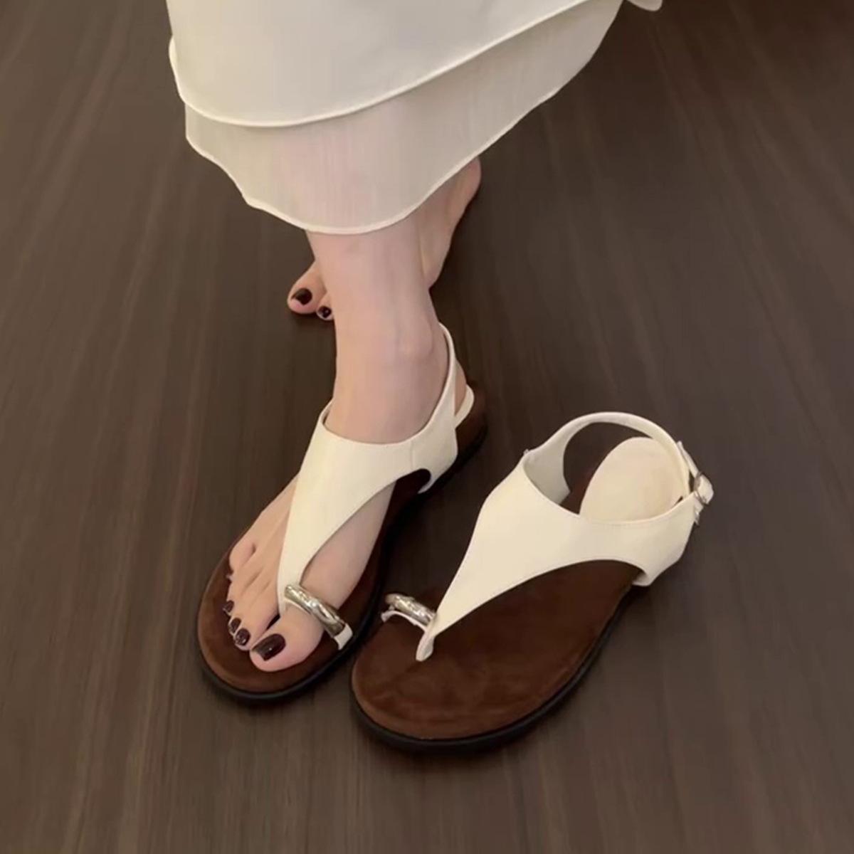 

Sheepskin version~ summer new French retro style thick-soled toe round head sandals wear versatile casual beach shoes 40