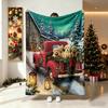 Vintage Red Truck Golden Retriever Puppy Christmas Flannel Blanket Soft Cozy Sofa Throw Nap Blanket Winter Holiday Decor Gift