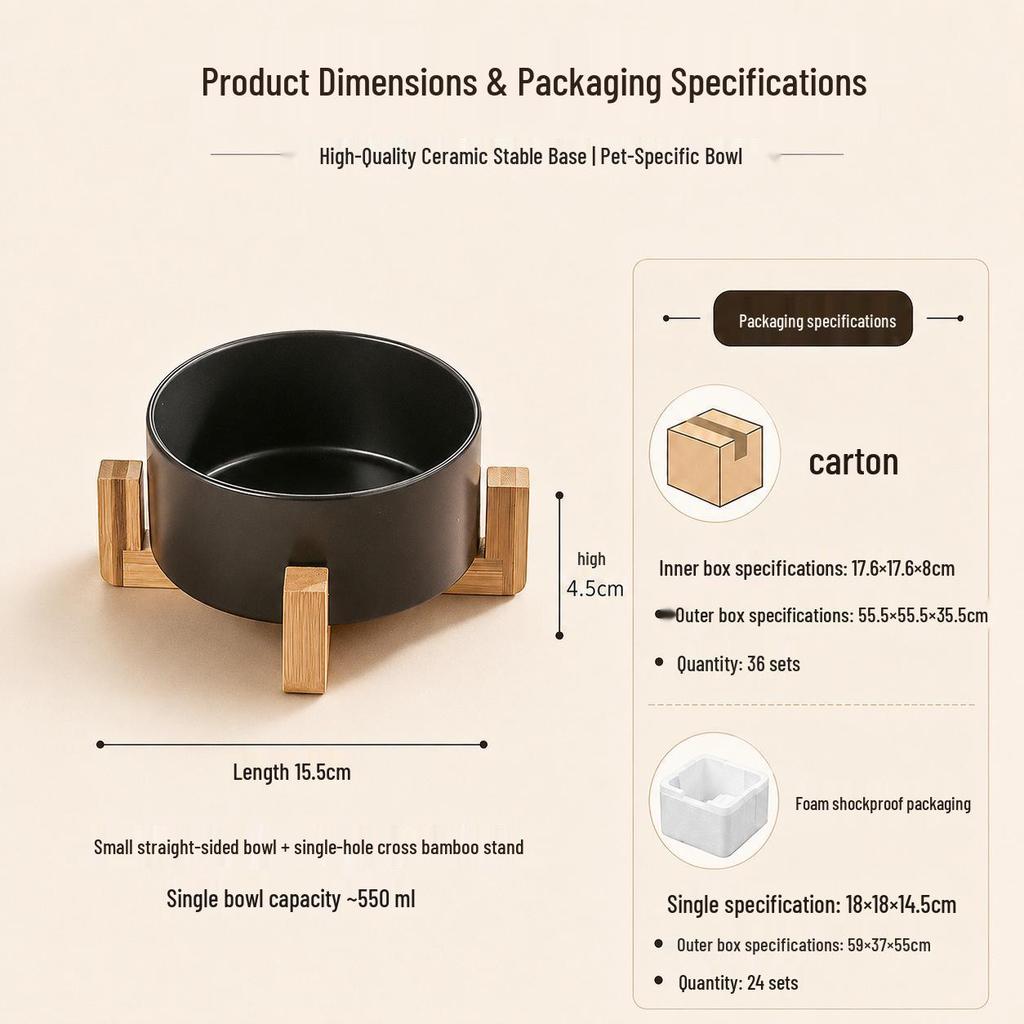 Non-Tip Ceramic Cat & Dog Bowl Set - Easy To Clean, Two-in-One Design