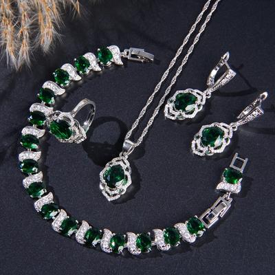 Elegante Conjunto de Joyería para Mujer - Collar, Anillo, Pendientes y Pulsera de Inspiración Vintage con Baño Dorado Blanco - Regalo Perfecto