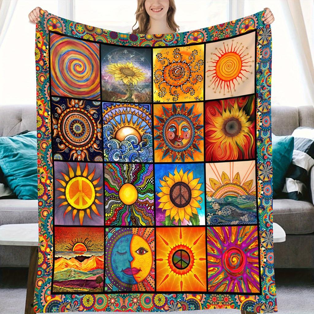 Sun and Moon Totem Digitalprinted Polyester Bedroom Velvet Flannel Cover Blanket Fleece Soft Sofa Cover Blankets for Beds