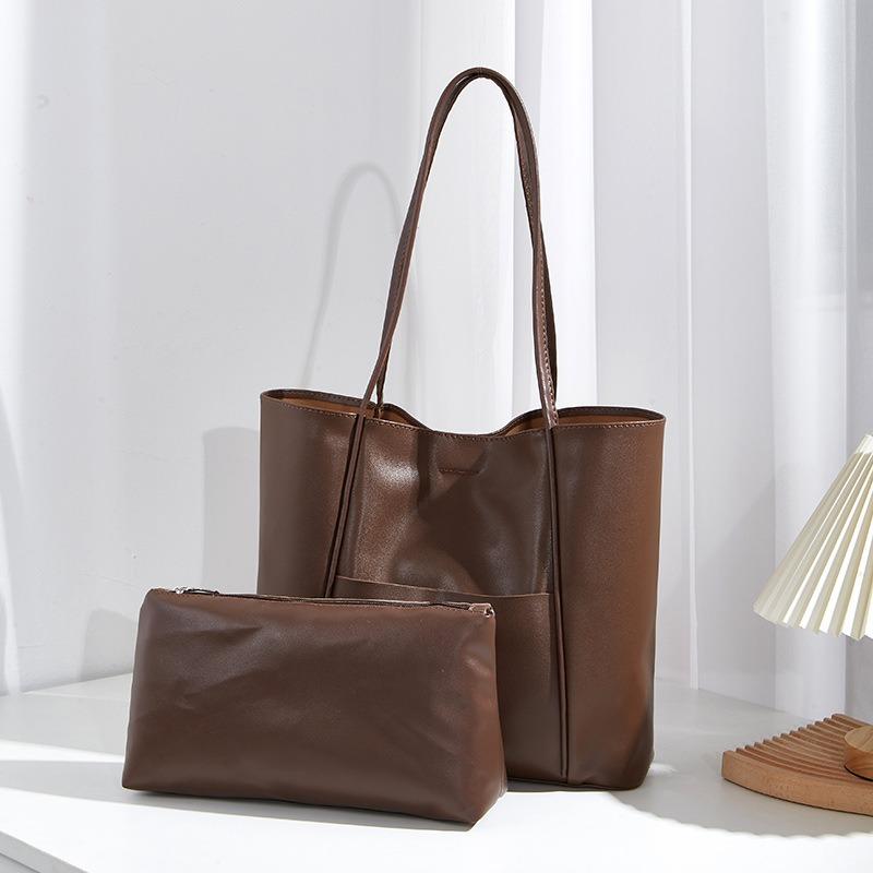 Spring New Women's Bag Soft Leather Solid Color Shoulder Tote Bag Large Capacity Student Bag Business Portable Mother and Child Bag