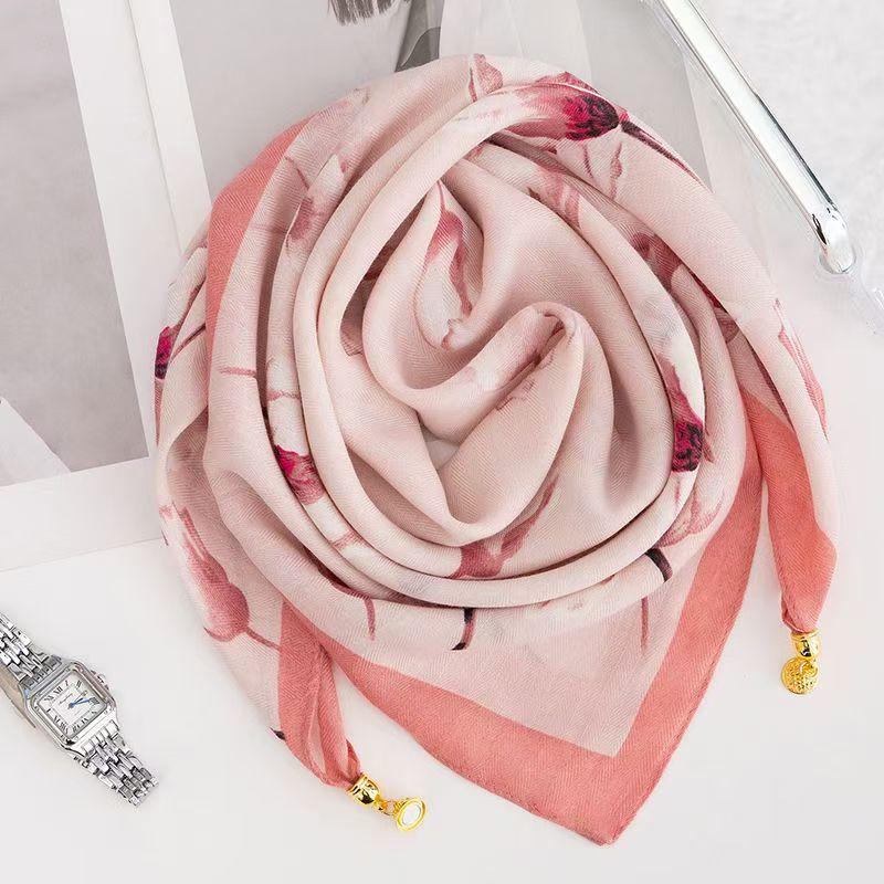 Silk Scarf with Magnetic Buckle - Square, Fashionable Winter Accessory for Women
