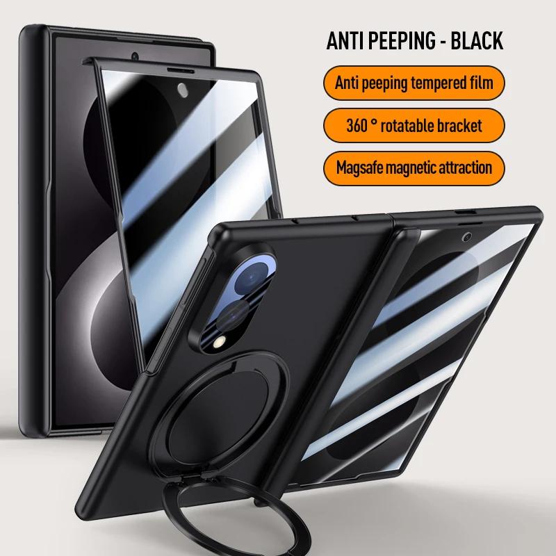 Für Samsung Galaxy Z Fold 8 Federgelenk Faltbare Hülle mit Magnetischem Ring Metallhalter Gehärtete Glasfolie Vollschutzhülle