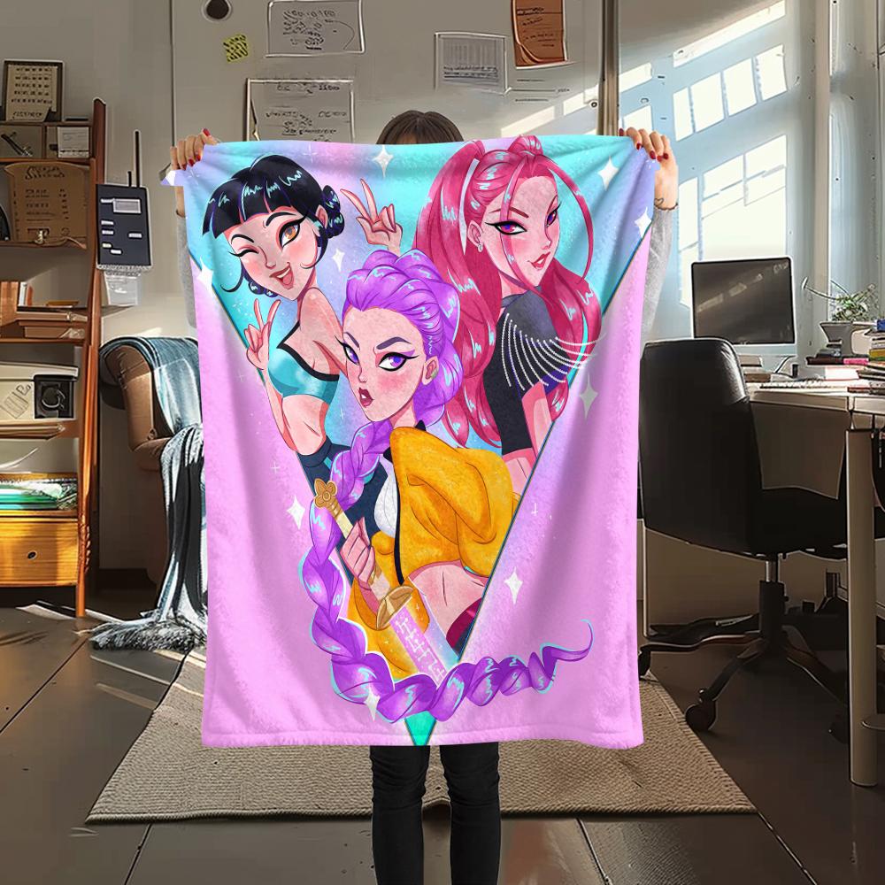 1PC Kpop Demon Hunters Print Flannel Blanket, High quality All Seasons, Home Decor, Warmth and Comfort, Perfect for Christmas Gifts