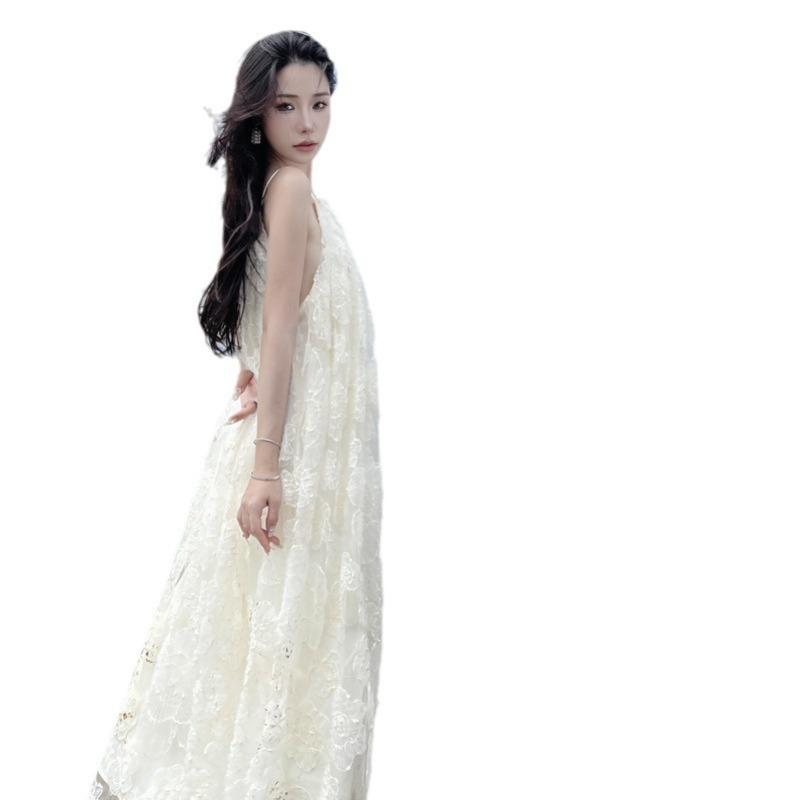 French Neck Dress High-end Tube Top Embroidered Flower Skirt Fairy Fairy Seaside Vacation Dress