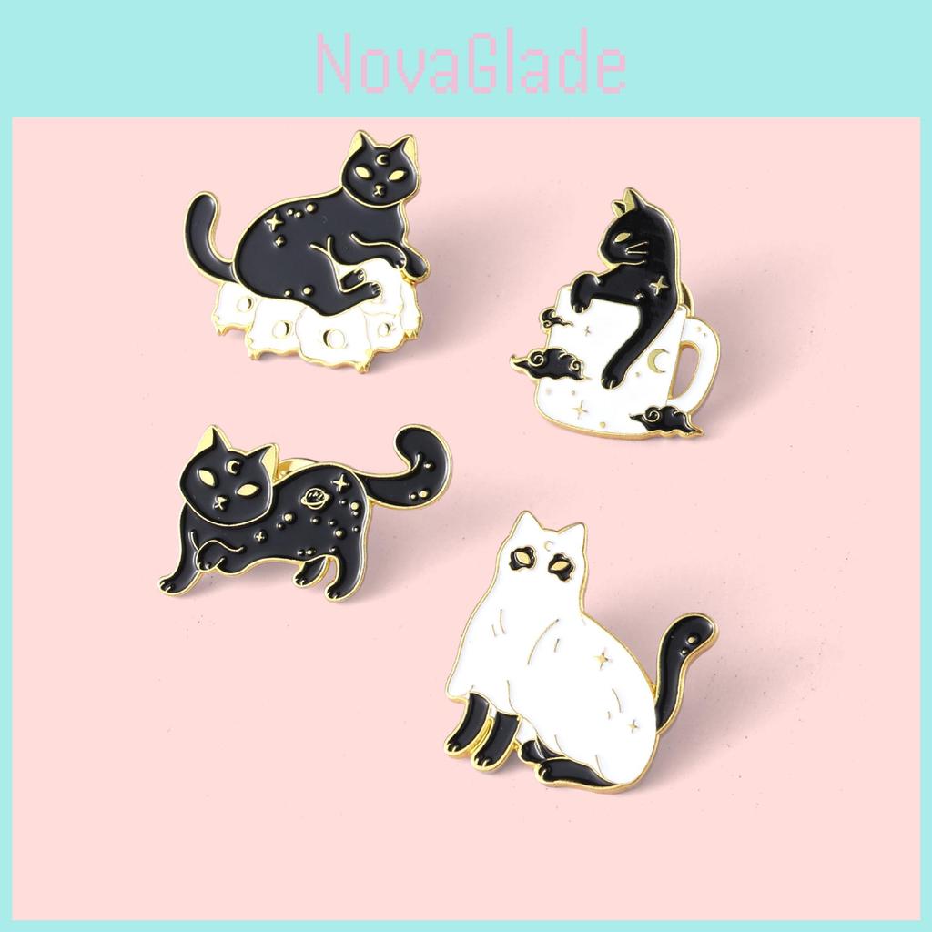 Stylish Black Ghost Cat Brooch With Gold Inlay Perfect For Halloween Costume Accessories