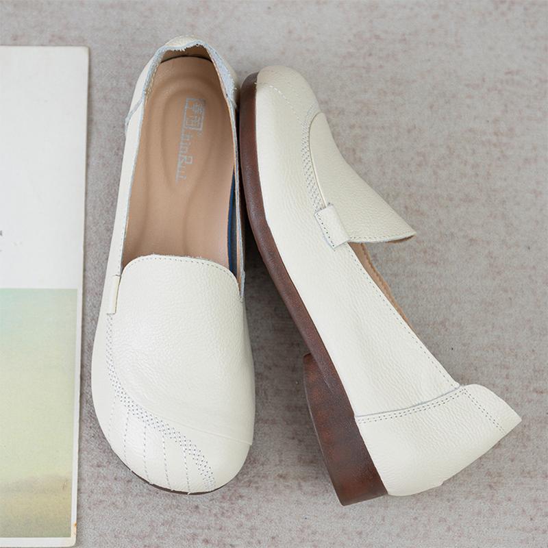 Women Shoes Genuine Leather Flat Slip-On Loafers Non-slip Shoes Soft Breathable Flats Women Outdoor Summer Shoes