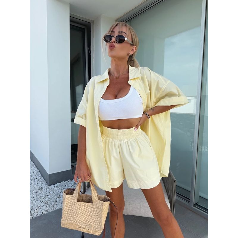 Western Style New Fashion Casual Loose Short sleeve Shirts Shorts Set Shirt Shorts Suit Set