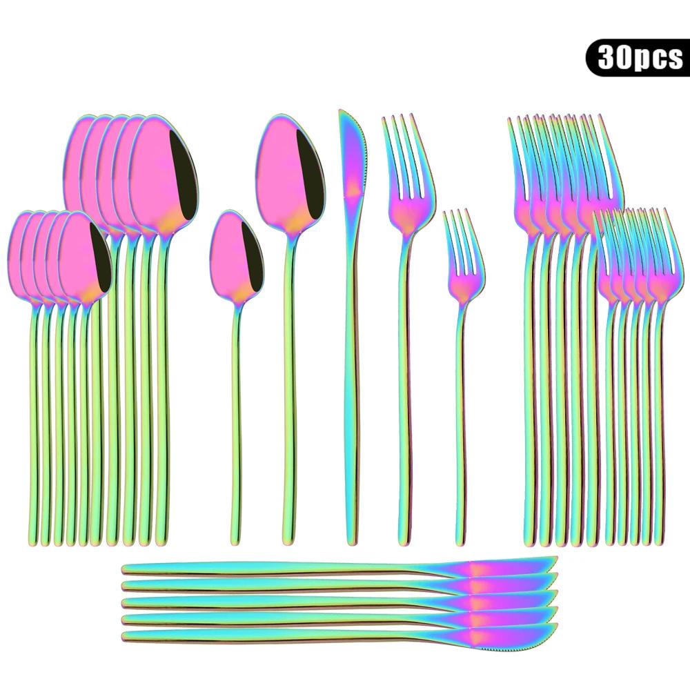Sada 30 ks nádobí Příbory z nerezové oceli Nůž Dezert Vidlička Lžíce Nádobí Bílé zlato Příbory Kuchyňské stříbro