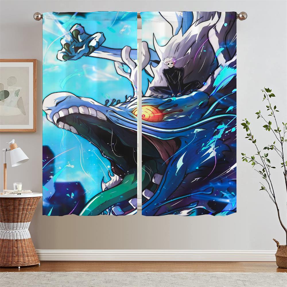 Jujutsu Kaisen Curtain Tulle for Living Room Decoration Youth Room Curtains Blackout Kitchen Curtains 2 Pcs Set Blind Tentacles