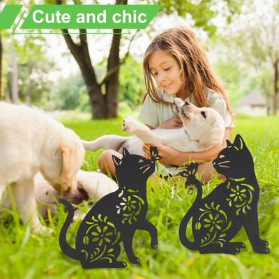 2 Stuks Metalen Tuindier Beelden Decoratieve Simulatie Kat Hond Gazon Stakes Creatieve Tuin Art Deco voor Huis Buiten Tuinplaats