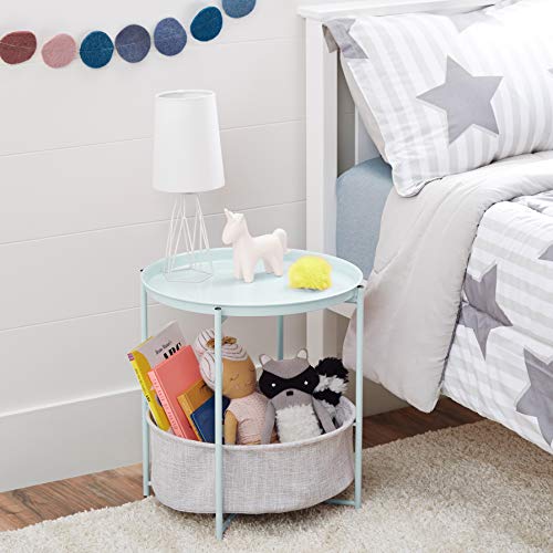 Amazon Basics Round Side Table with Storage Basket, Mint Green and Heather Gray, 48cm H x 44.96cm W x 44.96cm D
