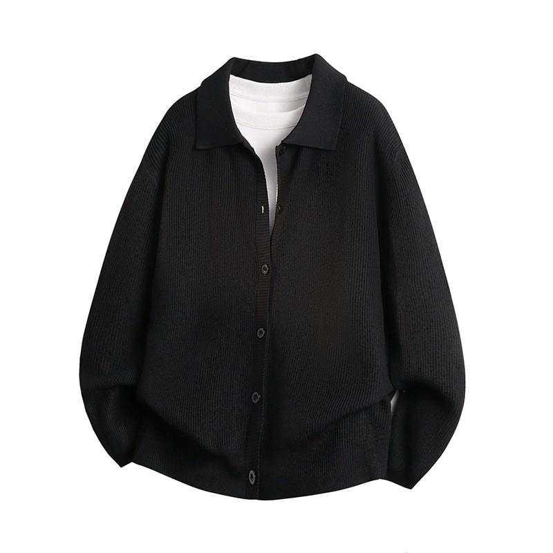 Mens Oversized Knit Cardigan With Lapel Collar Button Front Casual Sweater Winter Daily Wear