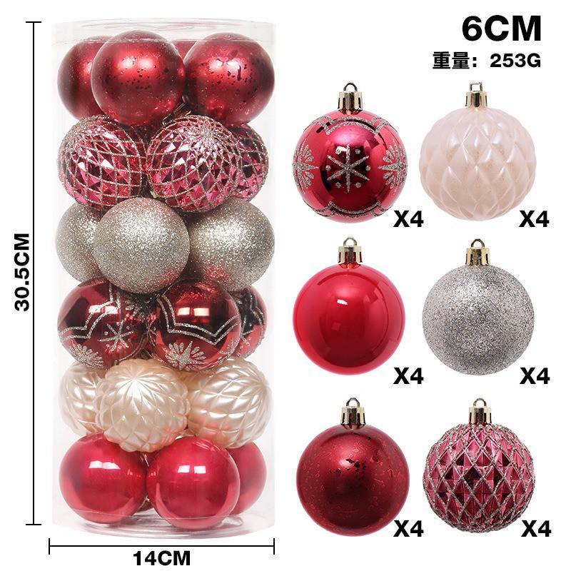 6cm Christmas Balls Set 24Pcs Electroplated Glitter Ornaments Xmas Tree Decor