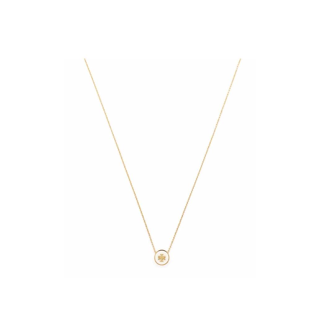 Tory Burch Kira Double T Logo Brass Pendant Necklace Unisex necklace White 90549-700 Ivory White,F