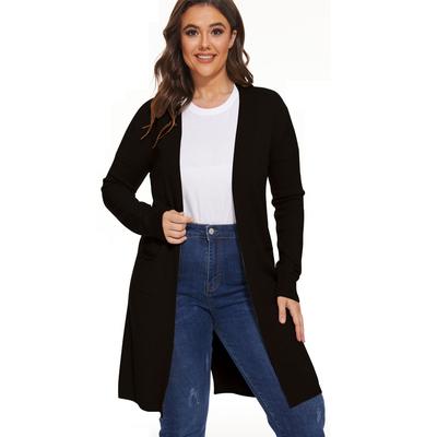 Women Solid Soft Casual Cardigan Sweater Spring Autumn Long Open Stitch Sweater Pocket Loose Knitted Sweater