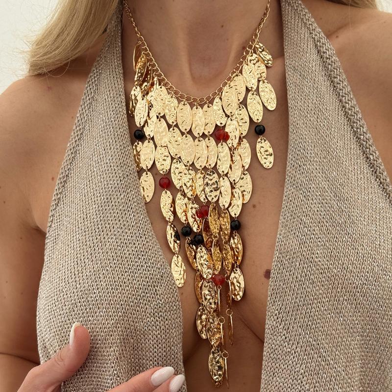 Trendy Sequin Metal Y Shaped Tassel Necklace Luxe Statement  for Women Evening Gown and Celebration Looks