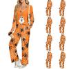 Women's V-Neck Long Sleeve Loose Fit Halloween Print Pajama Set with Pockets