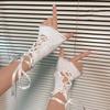 Y2K Millennial Lace-Up Ruffle Cute JK Lolita Bracelet Gloves with Ribbon Sleeves