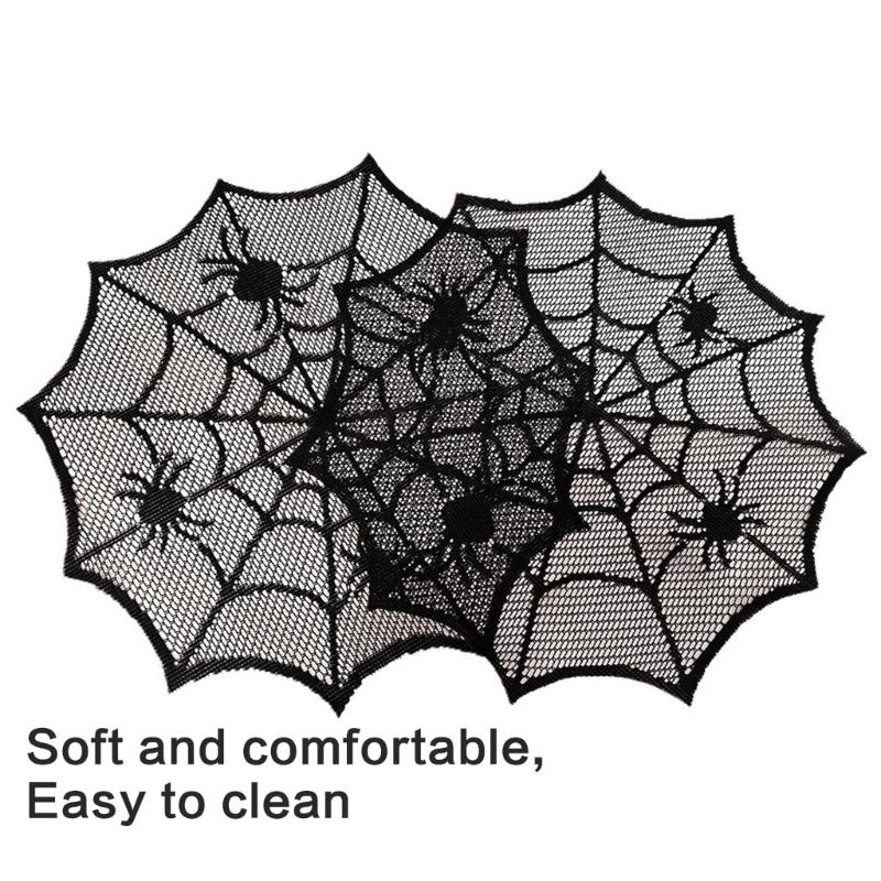 Round Spiders Webs Laces Placemat Soft Polyester Cobwebs Table Mats for Dining Ambiances