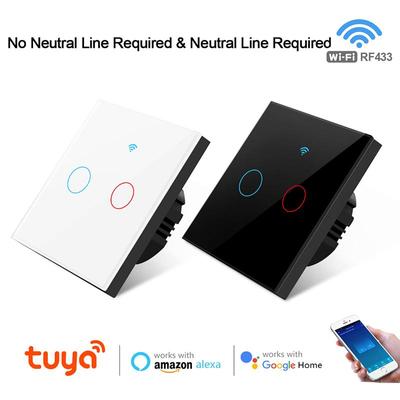 EU 220V Tuya Smart Home Wifi Touch Switch 1 2 3 Gang Glass Panel Wall Light Switches Support Alexa Google Home No Neutral Wire