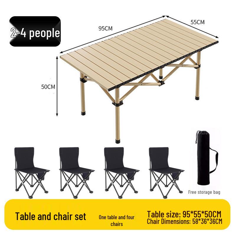 Outdoor Portable Folding Table & Chairs Set - Lightweight Roll-Up Table with Camping Seats