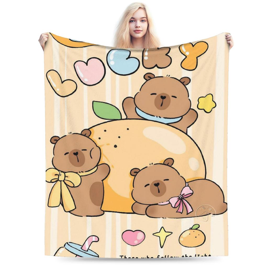 Capybara  Blankets  Warm Soft Street Trend Plush Throw Blanket For Kids Home Decor Flannel Bedspread Bed Cover