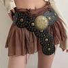Women Spice Y2K Harajuku Style Vintage Rivet Patchwork Design Wide Belt Street Faux Leather Waistband