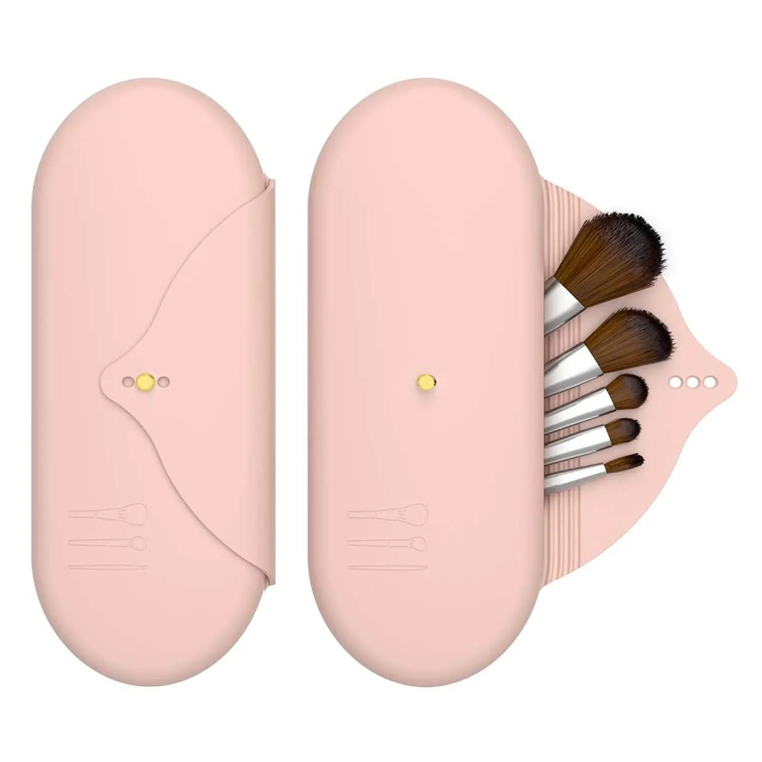 

2025 New Travel Makeup Brush Storage Bag, Silicone Makeup Brush Holder, Dustproof Multi-functional Storage Box розовый