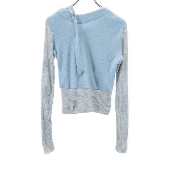 Riu Long Sleeve Switching Sweater F Light Blue X Grey Knit with Ring Women Used