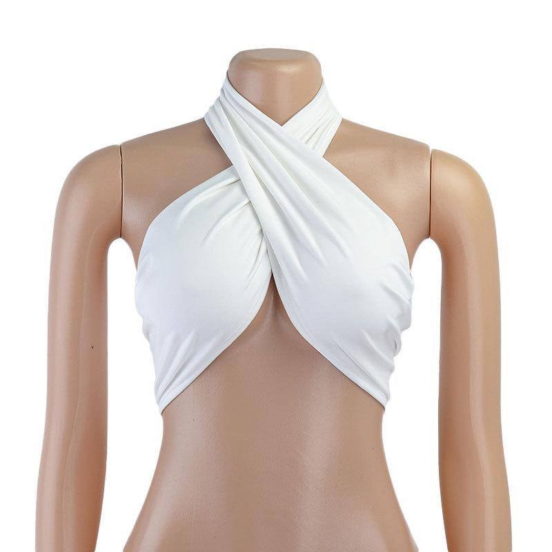 

Sexy Tank Top Cross Wrap Off The Shoulder Halter Crop Tops Women Backless Cami Fashion Tube Top Female Sleeveless Cropped Vest L білий