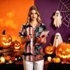 Women's Halloween Print Costume V-Neck Short Sleeve Loose Fit with Pockets