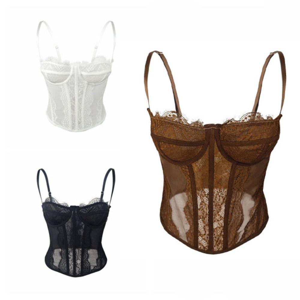 Transparent Lace Camisole Slim fit Suspender Vest Spicy Girl Style Lace Corset  Travel