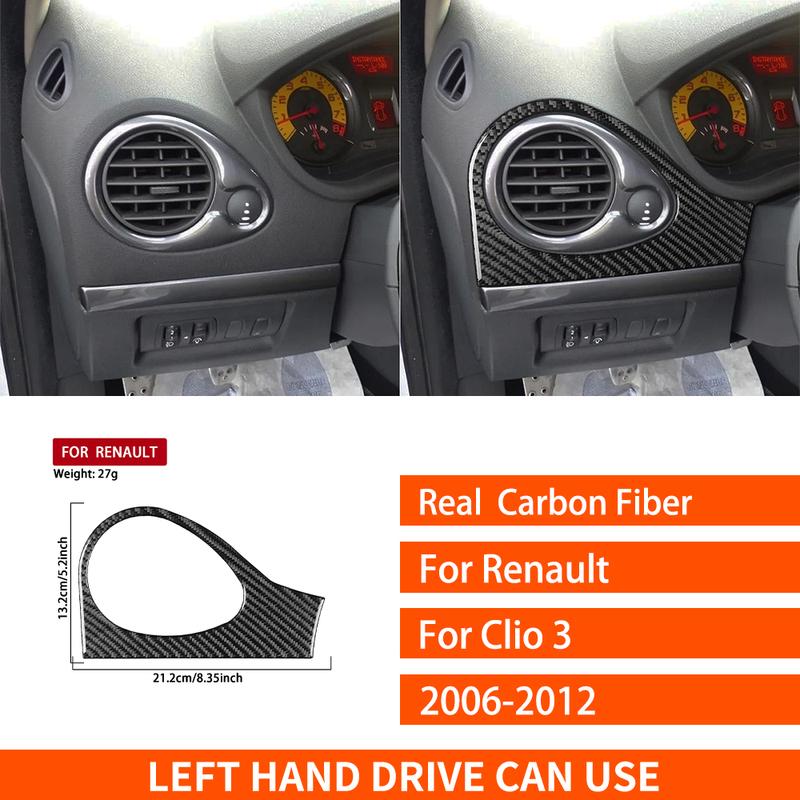 For Renault Clio 3 2006-2012 Real Carbon Fiber Stickers Driver's Side Air Vent Panel Cover Car Accessories Interior Decorative