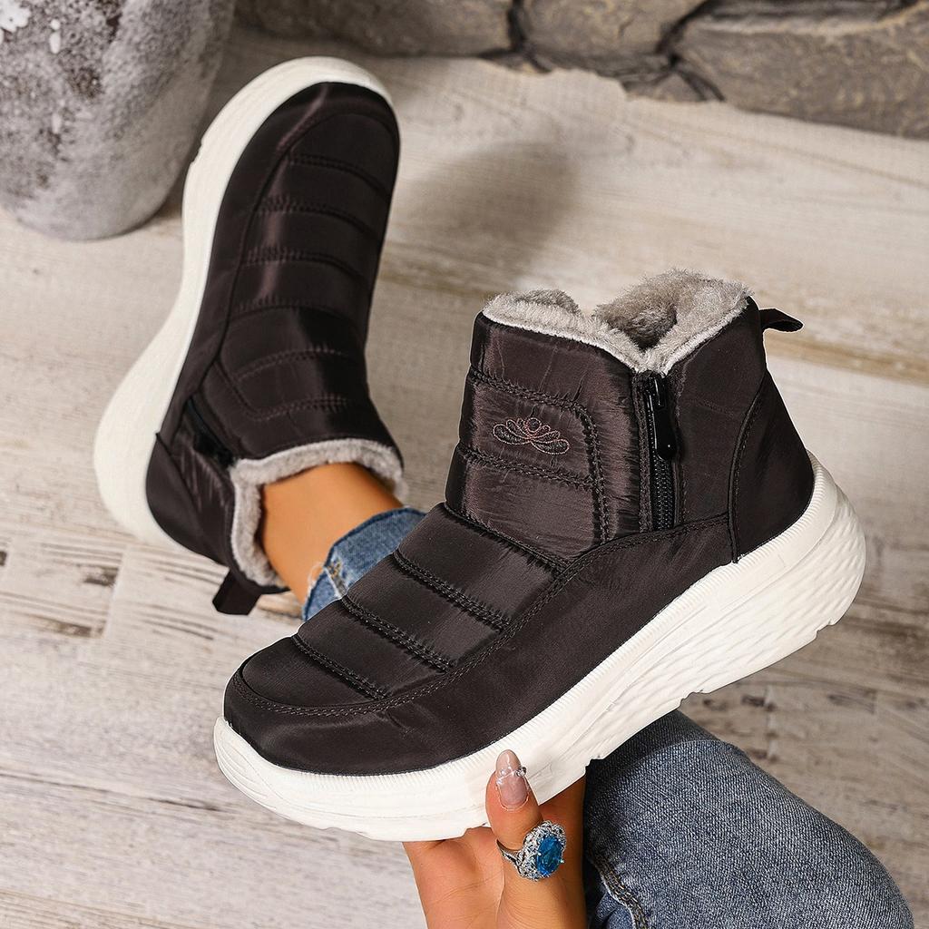 Women's Winter Warm Snow Boots with Fur Lined Warm Slip On Short Boots for Women Comfortable Outdoor Waterproof Chunky Platform Walking Booties Shoes