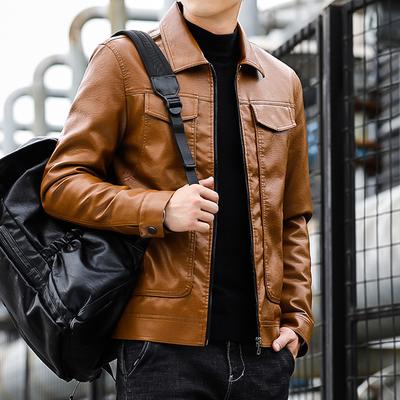 Plyšová kožená bunda Pánská móda Značka podzim a zima Nová korejská verze Trend Neformální kožená bunda Pánské zateplené bundy
