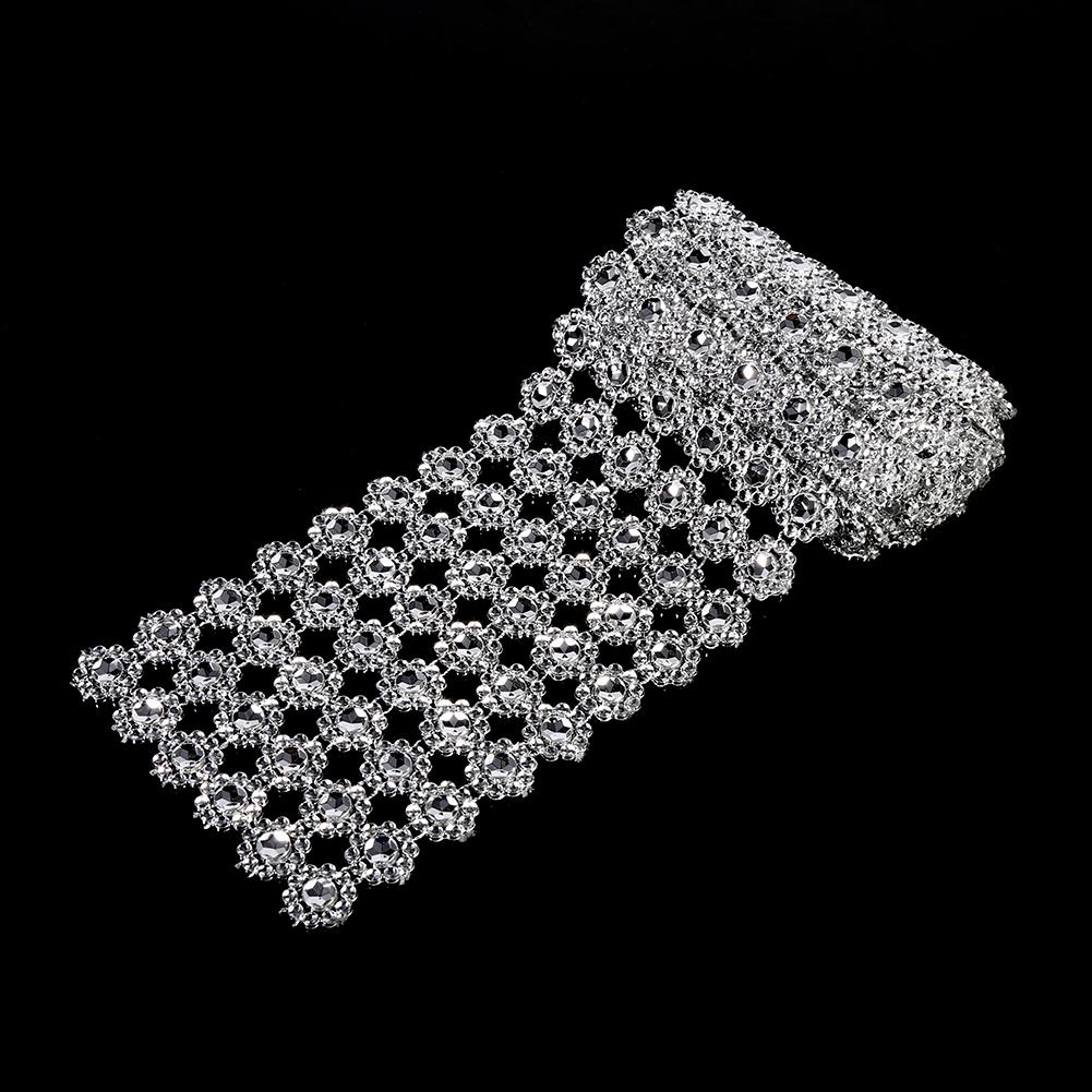 1 Yard langes, blütenförmiges Diamant-Mesh-Kettchen, glitzerndes künstliches Kristall-Strassband-Dekor