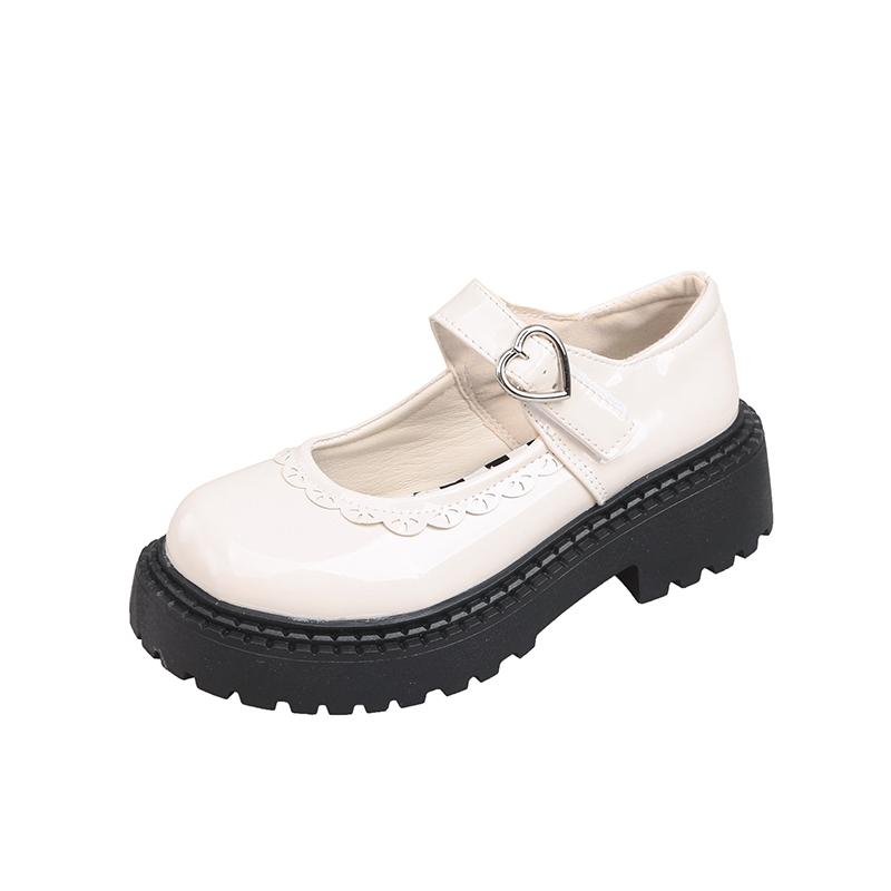 

Модные женские туфли Мэри Джейн на толстом каблуке, женские туфли на платформе с пряжкой в форме сердца, туфли на плоской подошве с круглым носком в стиле Лолиты 35